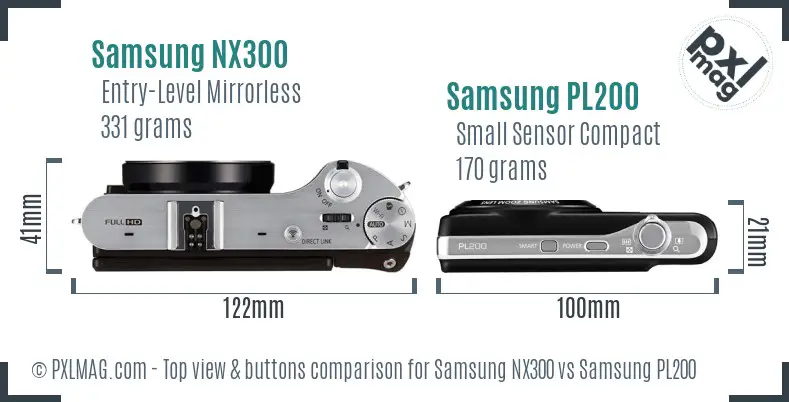 Samsung NX300 vs Samsung PL200 top view buttons comparison