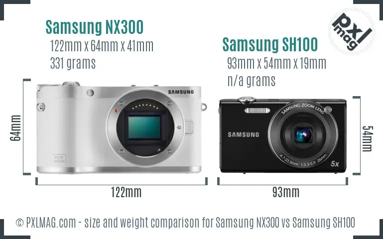 Samsung NX300 vs Samsung SH100 size comparison