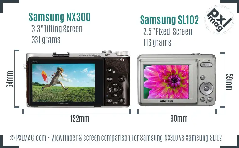 Samsung NX300 vs Samsung SL102 Screen and Viewfinder comparison