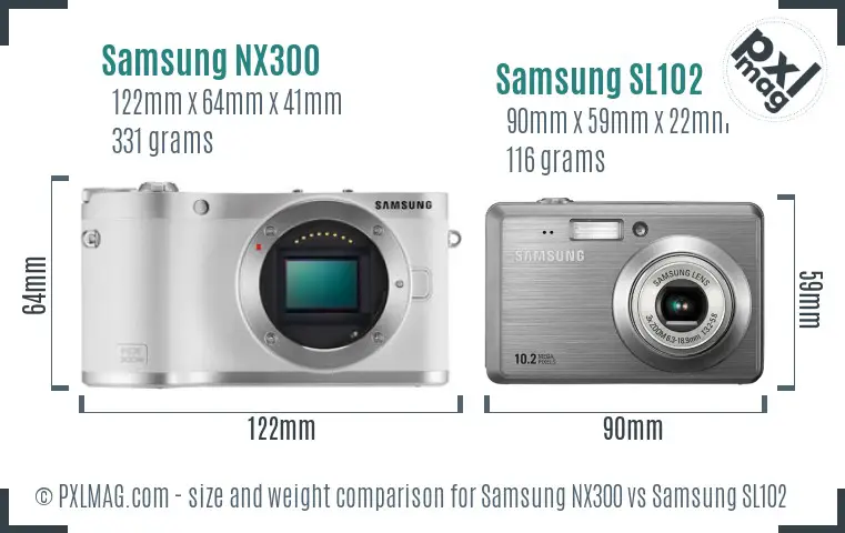 Samsung NX300 vs Samsung SL102 size comparison