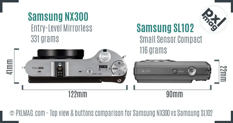 Samsung NX300 vs Samsung SL102 top view buttons comparison