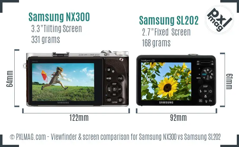 Samsung NX300 vs Samsung SL202 Screen and Viewfinder comparison