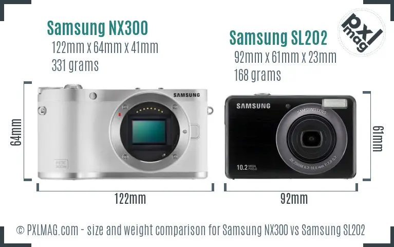 Samsung NX300 vs Samsung SL202 size comparison