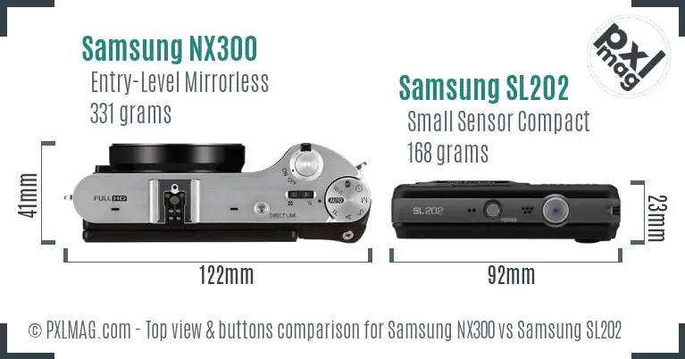 Samsung NX300 vs Samsung SL202 top view buttons comparison
