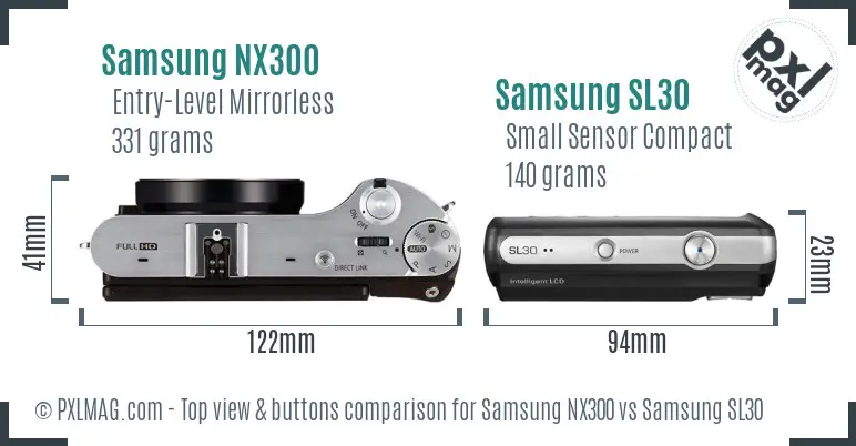 Samsung NX300 vs Samsung SL30 top view buttons comparison