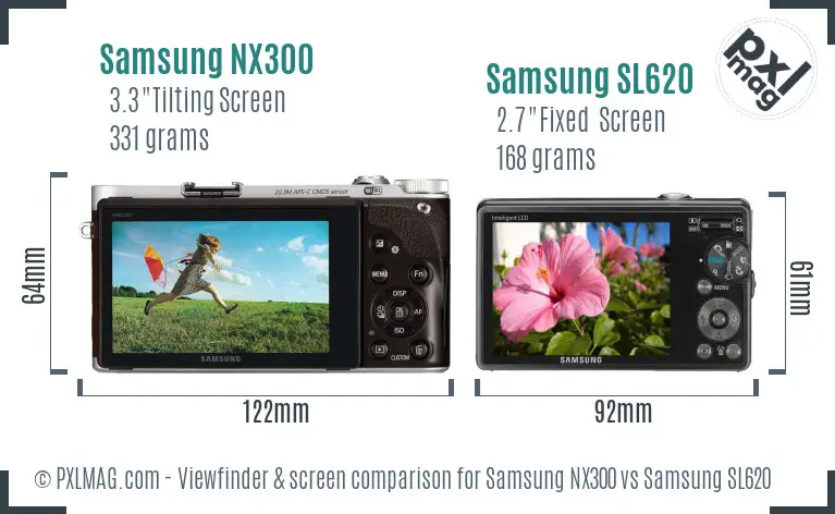 Samsung NX300 vs Samsung SL620 Screen and Viewfinder comparison