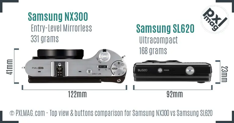 Samsung NX300 vs Samsung SL620 top view buttons comparison