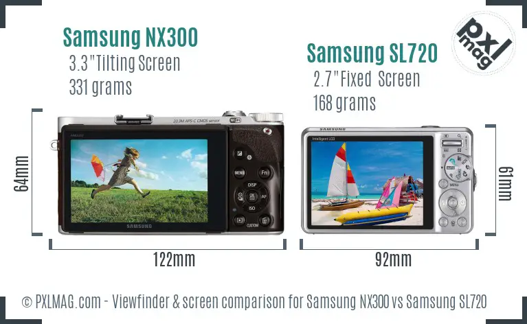 Samsung NX300 vs Samsung SL720 Screen and Viewfinder comparison