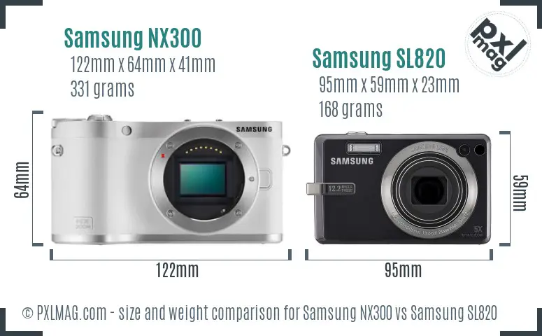 Samsung NX300 vs Samsung SL820 size comparison