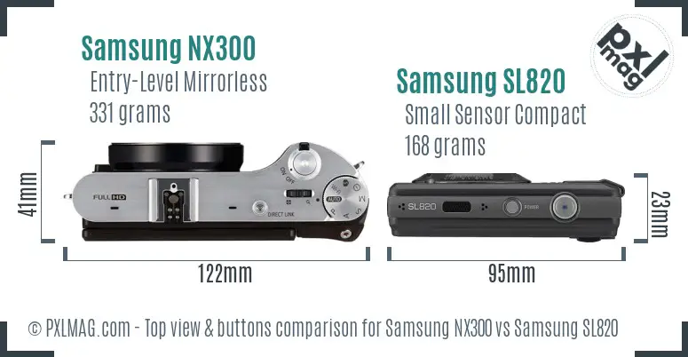 Samsung NX300 vs Samsung SL820 top view buttons comparison
