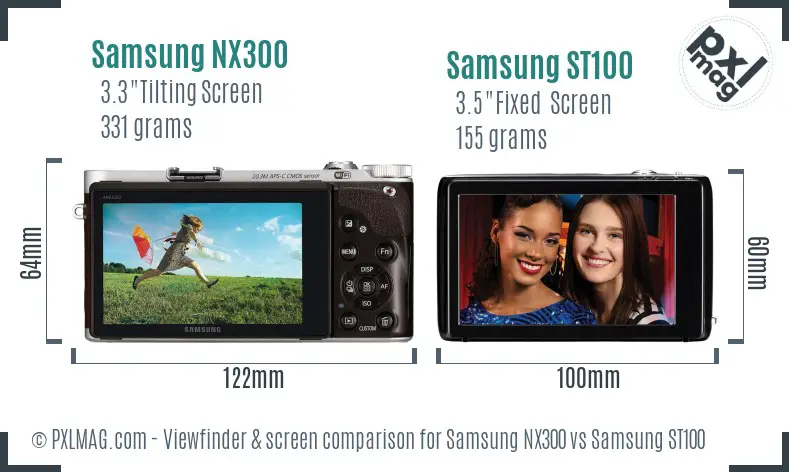 Samsung NX300 vs Samsung ST100 Screen and Viewfinder comparison