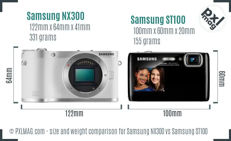 Samsung NX300 vs Samsung ST100 size comparison
