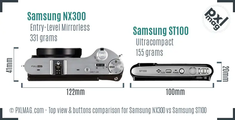 Samsung NX300 vs Samsung ST100 top view buttons comparison