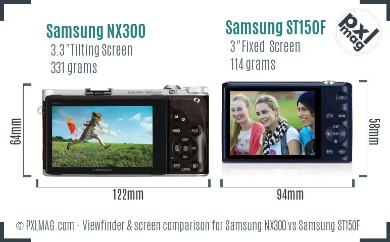 Samsung NX300 vs Samsung ST150F Screen and Viewfinder comparison