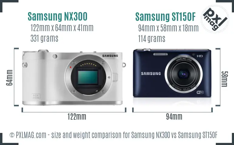 Samsung NX300 vs Samsung ST150F size comparison