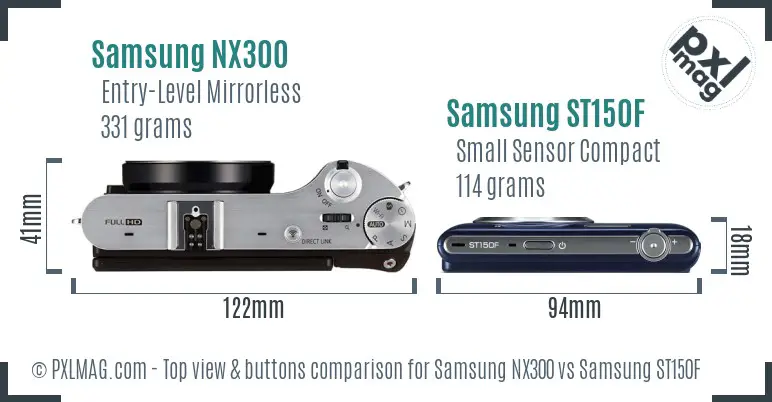 Samsung NX300 vs Samsung ST150F top view buttons comparison