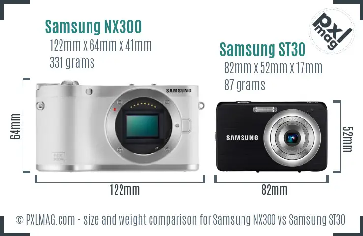 Samsung NX300 vs Samsung ST30 size comparison