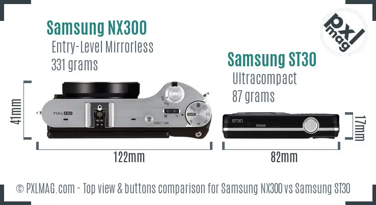 Samsung NX300 vs Samsung ST30 top view buttons comparison