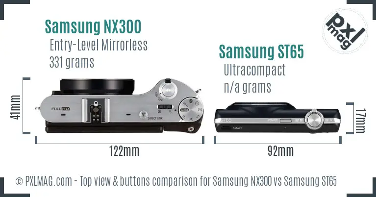 Samsung NX300 vs Samsung ST65 top view buttons comparison