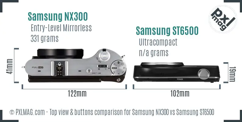 Samsung NX300 vs Samsung ST6500 top view buttons comparison Samsung NX300 vs Samsung ST6500 top view buttons comparison