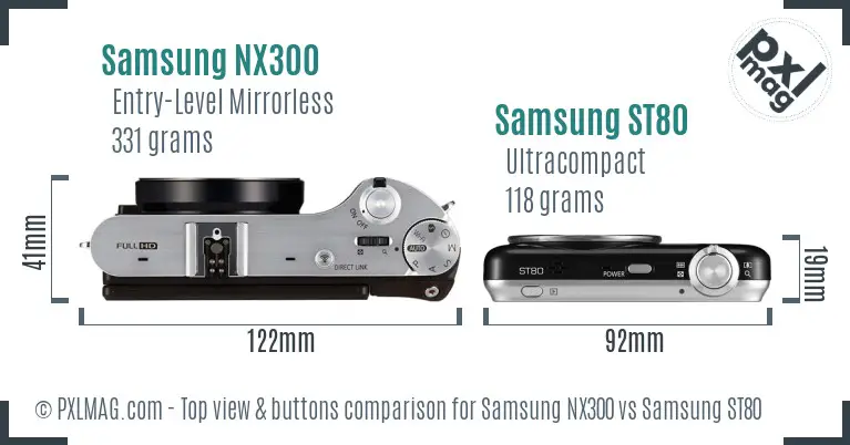 Samsung NX300 vs Samsung ST80 top view buttons comparison