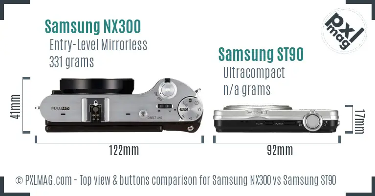Samsung NX300 vs Samsung ST90 top view buttons comparison