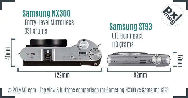 Samsung NX300 vs Samsung ST93 top view buttons comparison Samsung NX300 vs Samsung ST93 top view buttons comparison