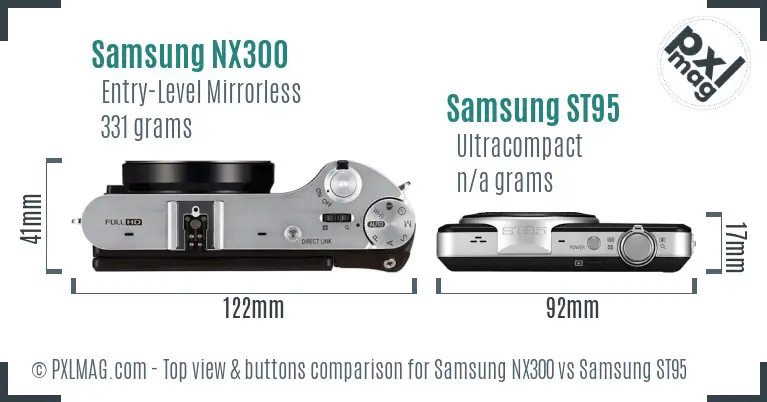 Samsung NX300 vs Samsung ST95 top view buttons comparison Samsung NX300 vs Samsung ST95 top view buttons comparison