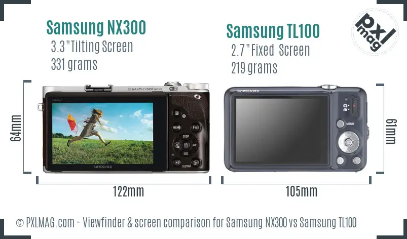 Samsung NX300 vs Samsung TL100 Screen and Viewfinder comparison