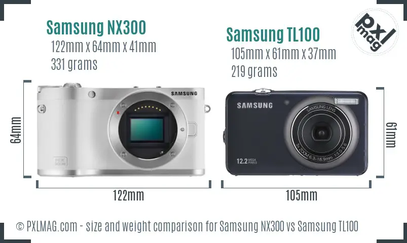 Samsung NX300 vs Samsung TL100 size comparison