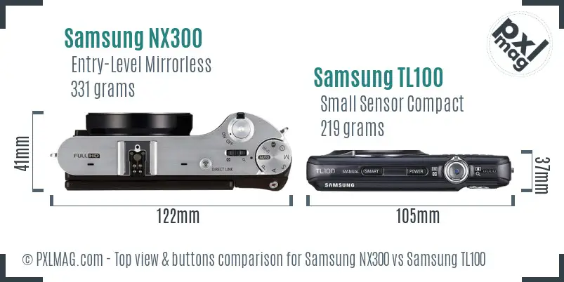 Samsung NX300 vs Samsung TL100 top view buttons comparison