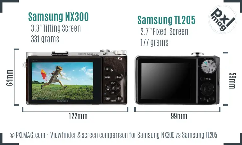 Samsung NX300 vs Samsung TL205 Screen and Viewfinder comparison