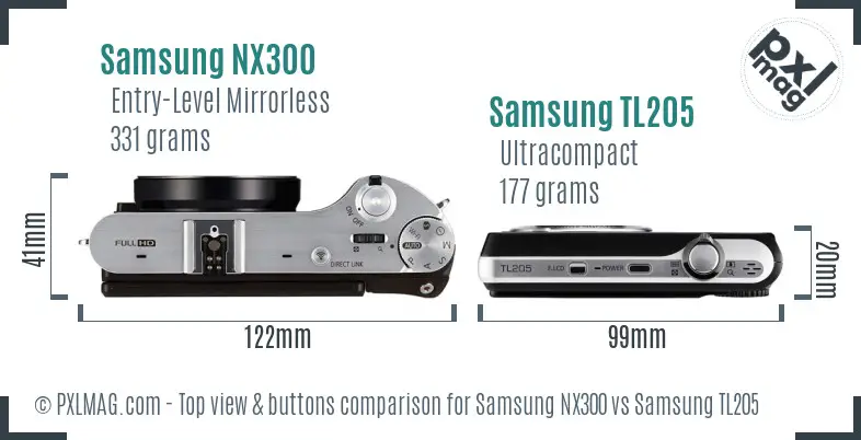 Samsung NX300 vs Samsung TL205 top view buttons comparison