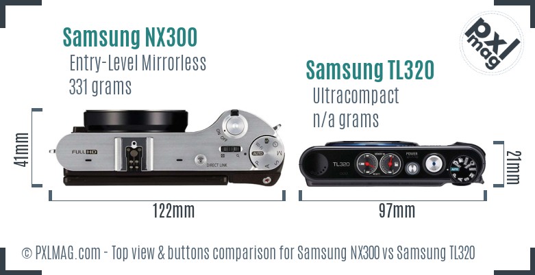 Samsung NX300 vs Samsung TL320 top view buttons comparison Samsung NX300 vs Samsung TL320 top view buttons comparison