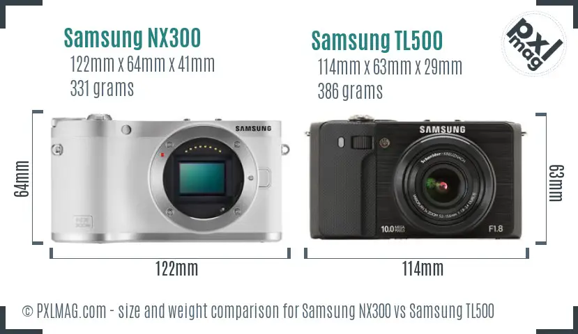Samsung NX300 vs Samsung TL500 size comparison