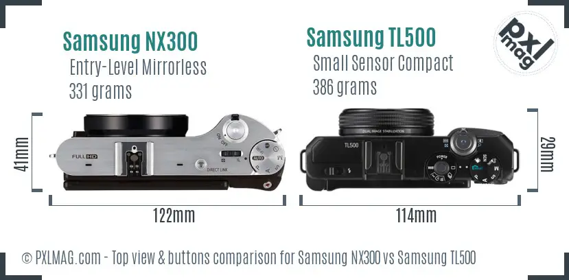 Samsung NX300 vs Samsung TL500 top view buttons comparison