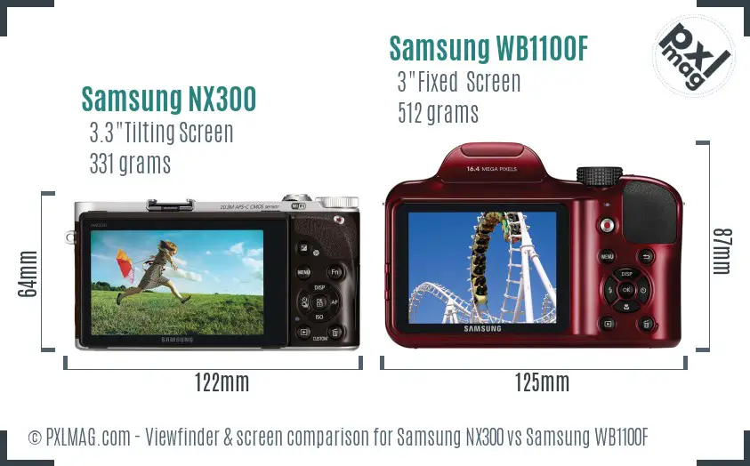 Samsung NX300 vs Samsung WB1100F Screen and Viewfinder comparison