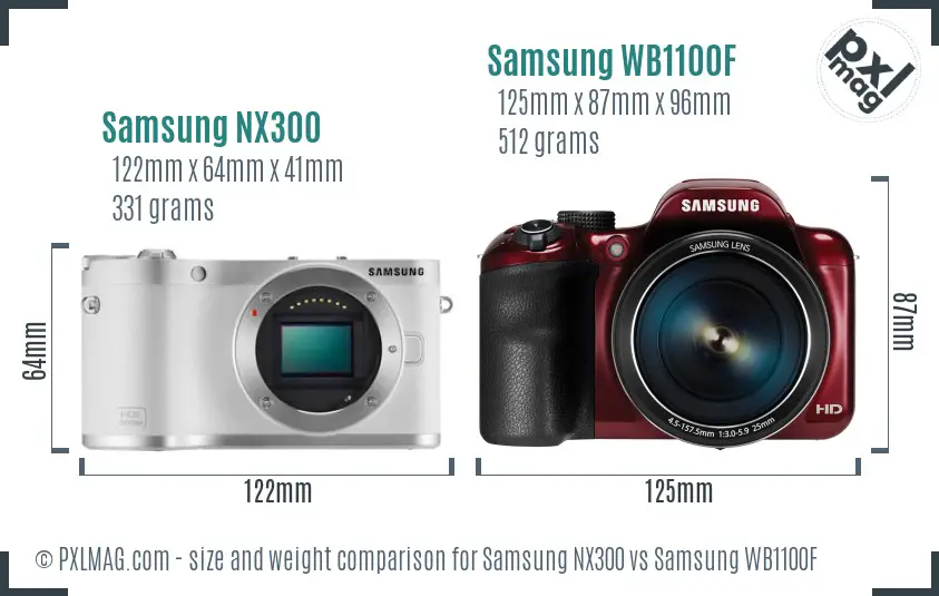 Samsung NX300 vs Samsung WB1100F size comparison