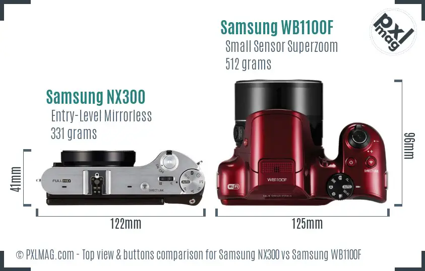 Samsung NX300 vs Samsung WB1100F top view buttons comparison