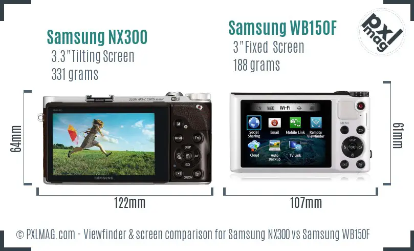 Samsung NX300 vs Samsung WB150F Screen and Viewfinder comparison