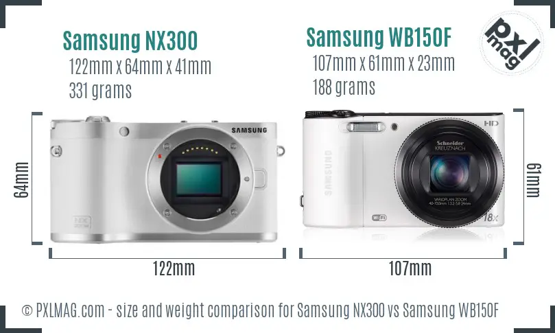 Samsung NX300 vs Samsung WB150F size comparison