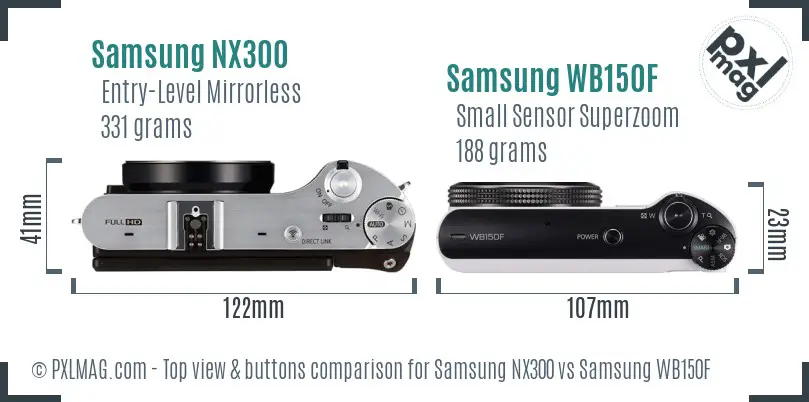 Samsung NX300 vs Samsung WB150F top view buttons comparison