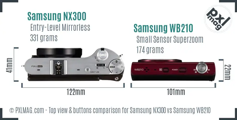 Samsung NX300 vs Samsung WB210 top view buttons comparison