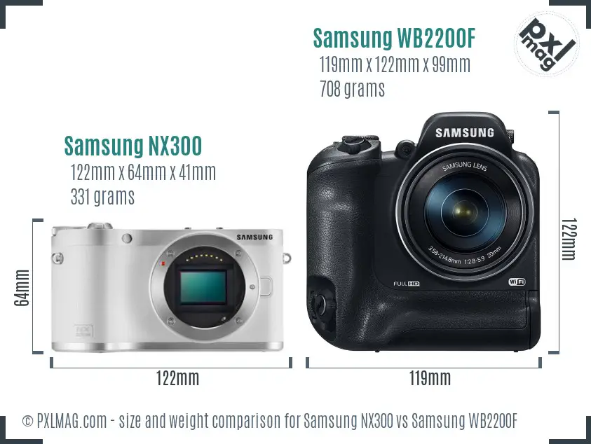 Samsung NX300 vs Samsung WB2200F size comparison