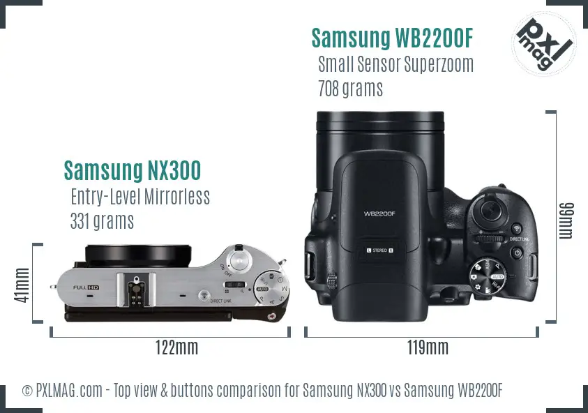 Samsung NX300 vs Samsung WB2200F top view buttons comparison