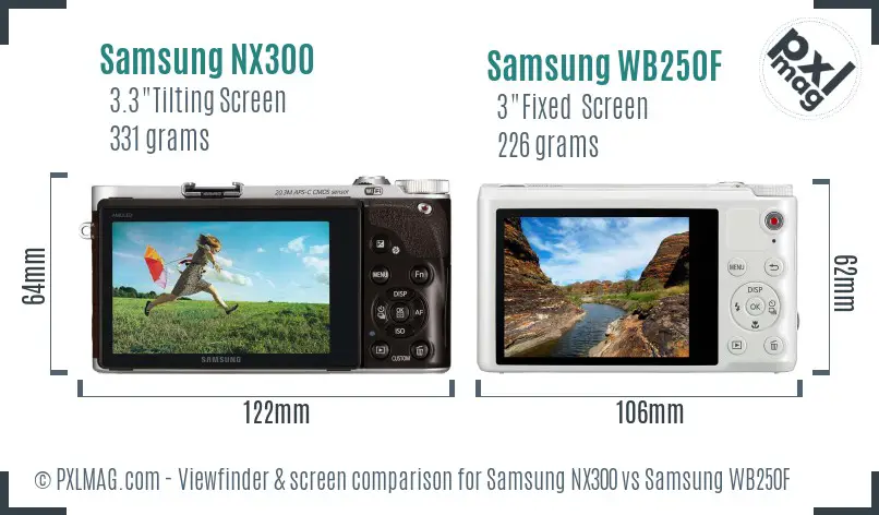 Samsung NX300 vs Samsung WB250F Screen and Viewfinder comparison