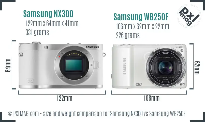 Samsung NX300 vs Samsung WB250F size comparison