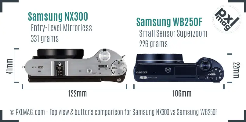 Samsung NX300 vs Samsung WB250F top view buttons comparison