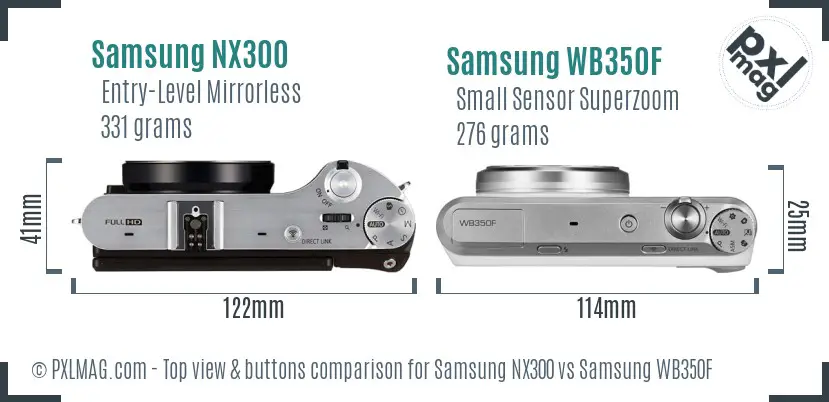 Samsung NX300 vs Samsung WB350F top view buttons comparison