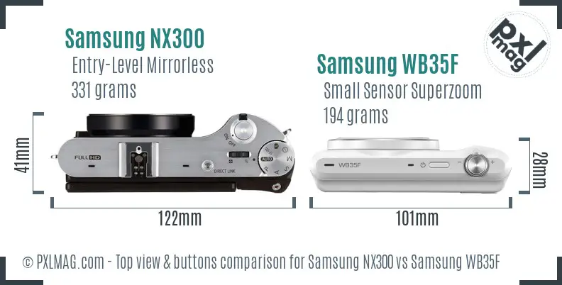 Samsung NX300 vs Samsung WB35F top view buttons comparison